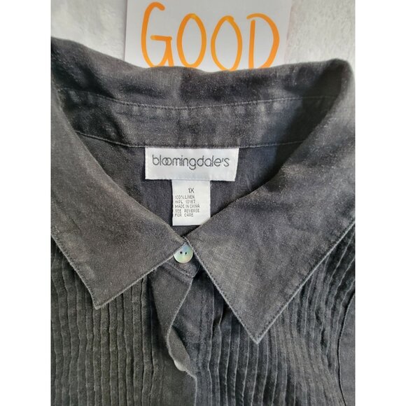Bloomingdales Womens Black Button-Up Pintuck Linen Shirt Size 1X Long Sleeves - Picture 6 of 7